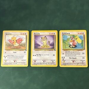 Pokemon Card Set - Spearow, Meowth, Farfetch'd with Yellow Borders